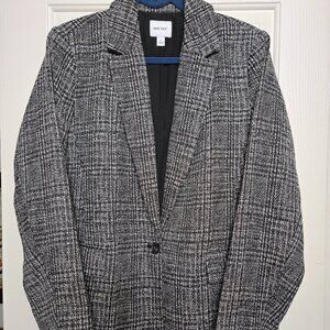 Nine West Gray Plaid Blazer | Women’s Large | Classic One-Button Business Jacket